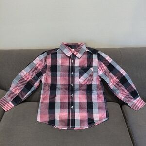 Faded Glory Red, Black & Gray Plaid Button-Down Shirt